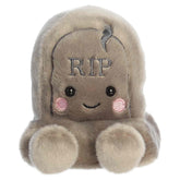 Gray tombstone plush with a sweet face and tiny resting feet