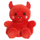Red devil plush with tiny horns, a smile, and fits in the palm of your hand.