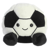 Striker Soccerball is a plushie with a bold pattern of black and white panels, mirroring a classic soccer ball!
