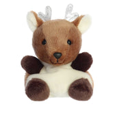 Dash Reindeer Palm Pal plush, brown and white with silver antlers, ideal for holiday adventures and decor.