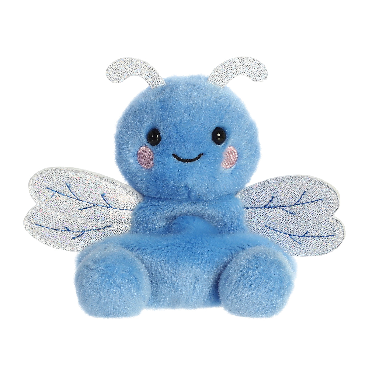 Dart Dragonfly plush from Palm Pals, with glittery wings and an azure body, is small dragonfly plush that fits in your palm
