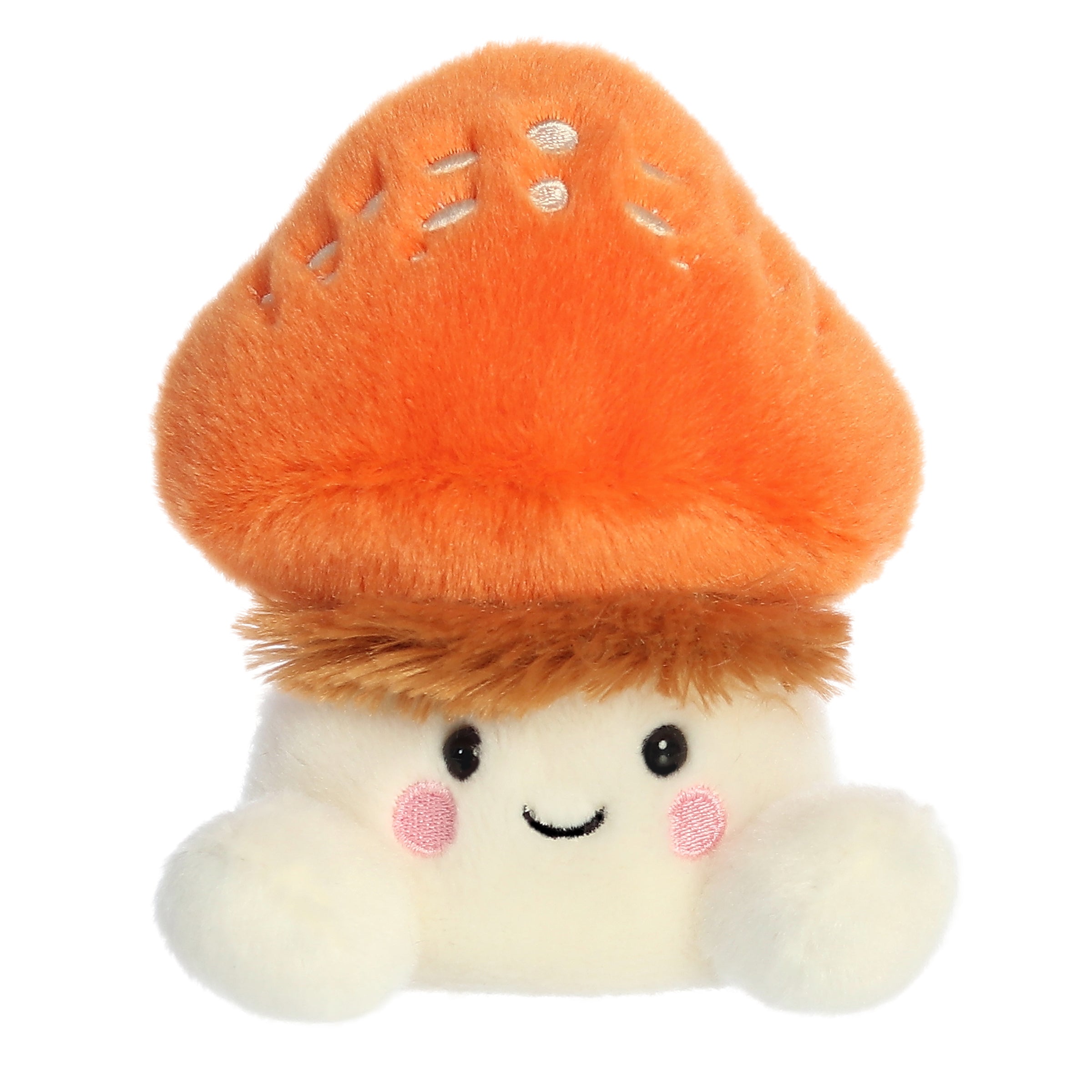 Fabian Fluffy Mushroom plush from Palm Pals, with a speckled orange cap and an adorable mushroom plush body!
