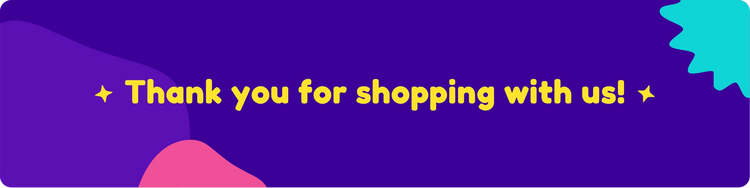 Long website banner that reads Thank you for shopping with us on a purple background.