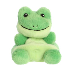 Frog plush from Palm Pals, sporting a radiant green hue, smiling widely and invitingly for endless play and snuggles.