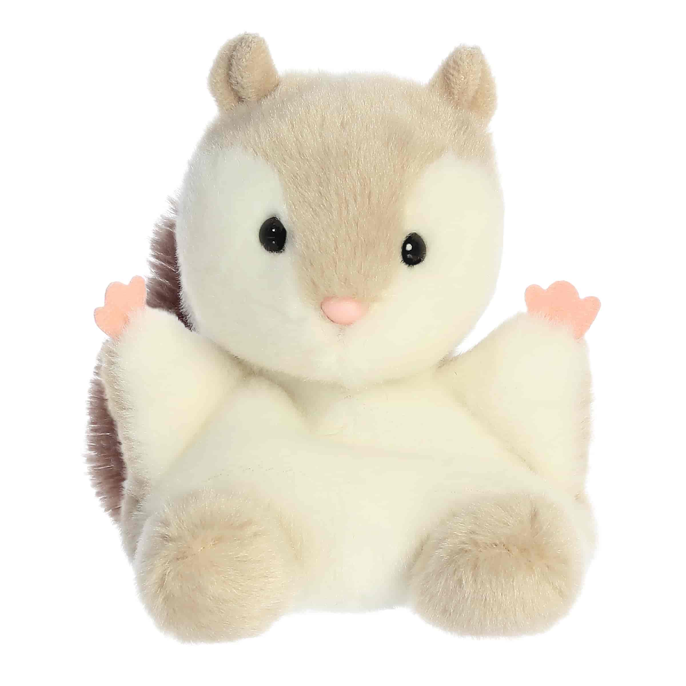 Flaps is a cuddly squirrel plush with a soft beige coat and a delicate, pale pink nose, tiny ears are always perked up!