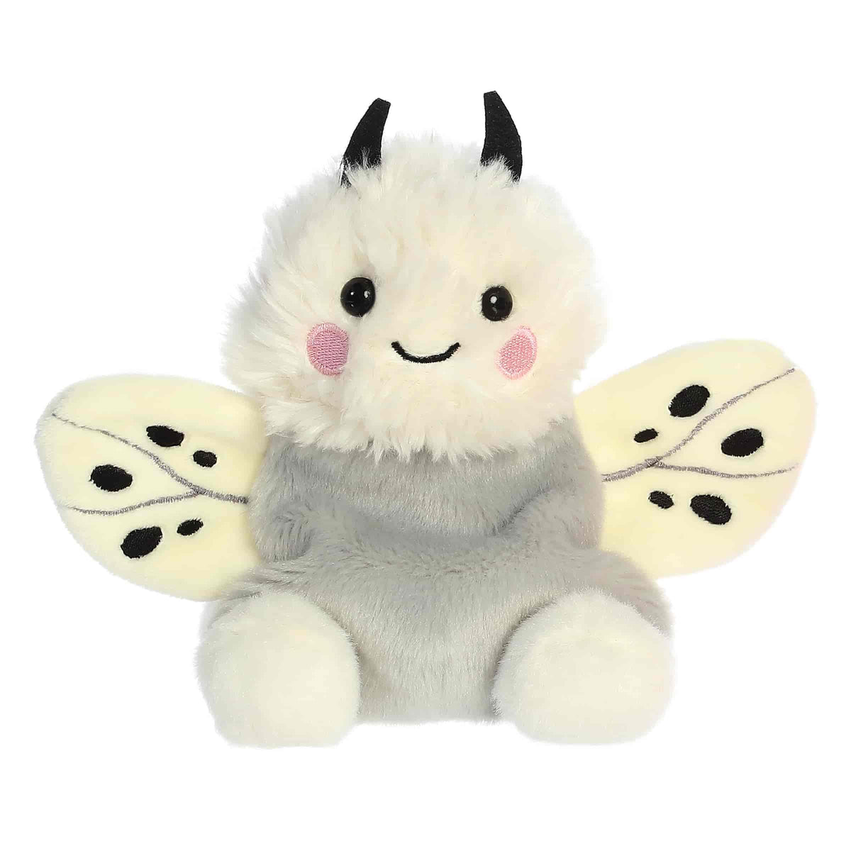 Astra Moth has cream-colored wings dotted in black that complement her soft gray body and cheeks that blush!