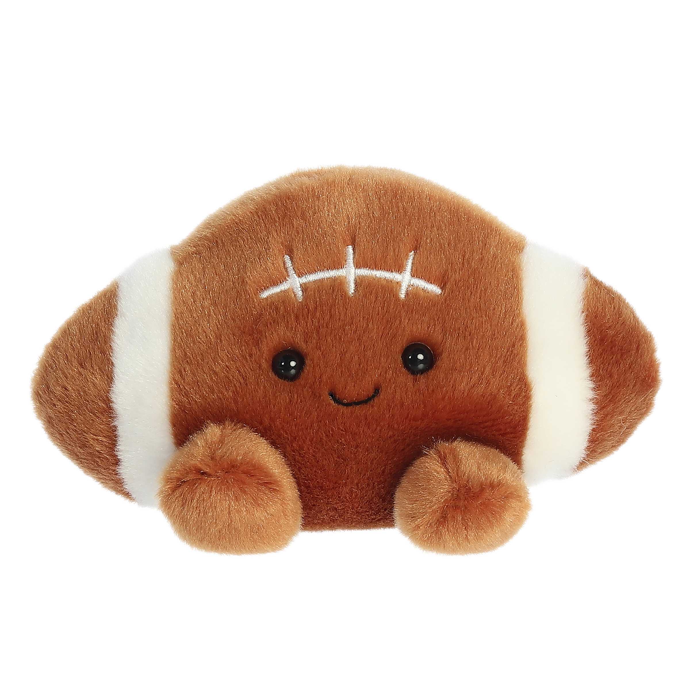 Tackle football plush has a fuzzy brown and white exterior that mimics a footballs design with stitched white lace!