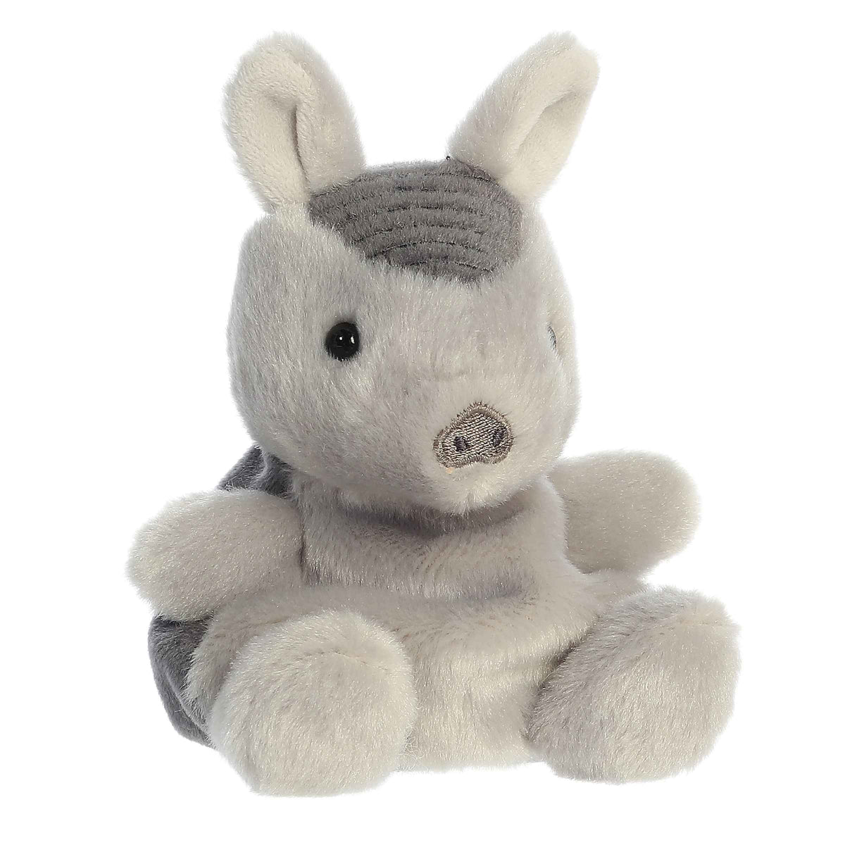 Plush toy of a grey armadillo in the Palm Pals collection with textured details.