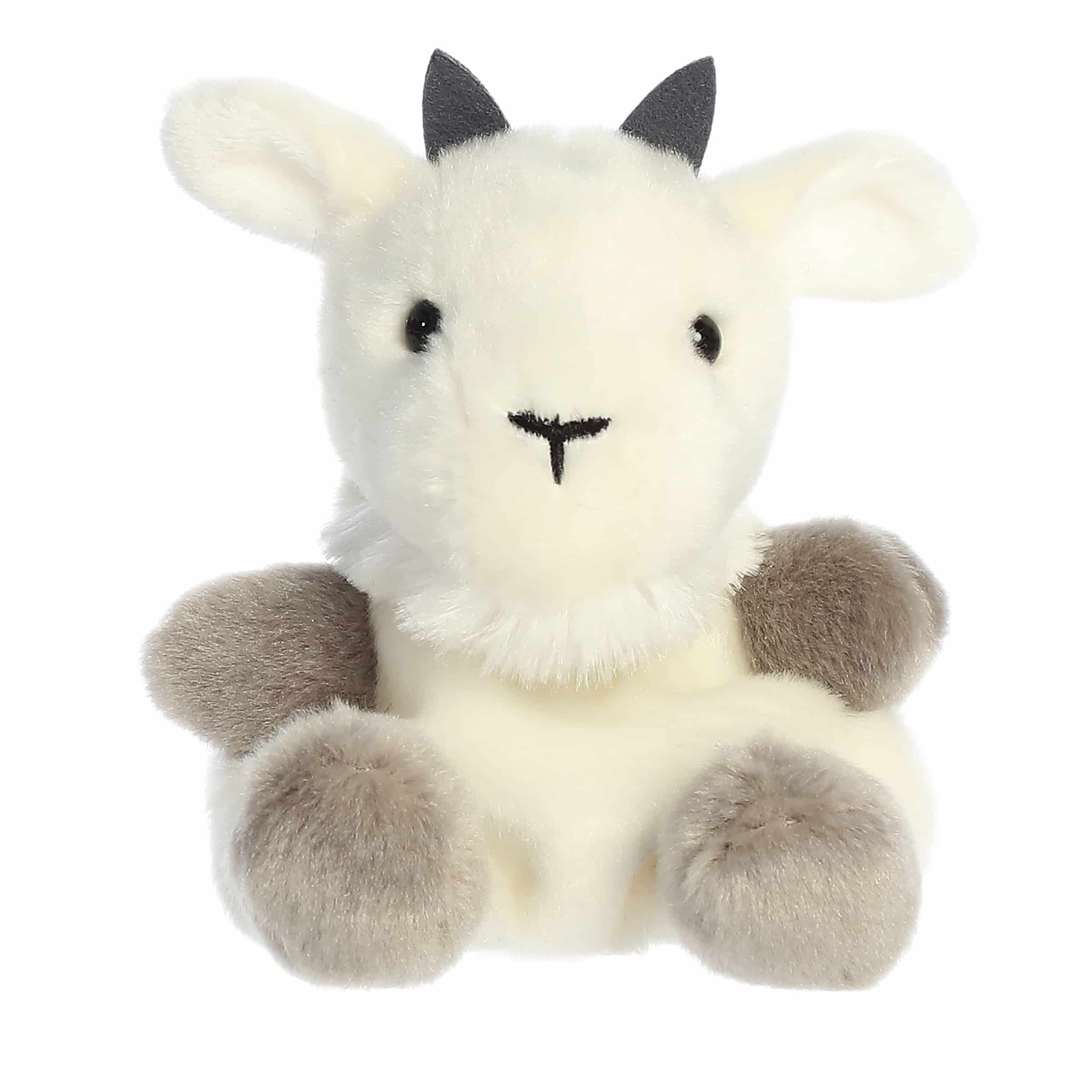 Jenny Mountain Goat plush, creamy white with grey hooves and tiny horns, from Palm Pals.
