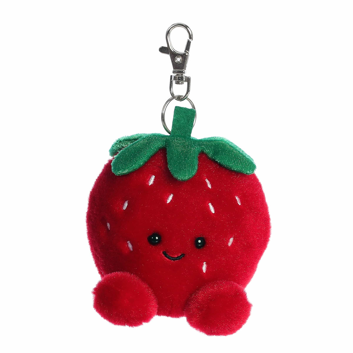 Juicy Strawberry clip-on plush, vibrant red and fun design, adds sweetness to accessories.