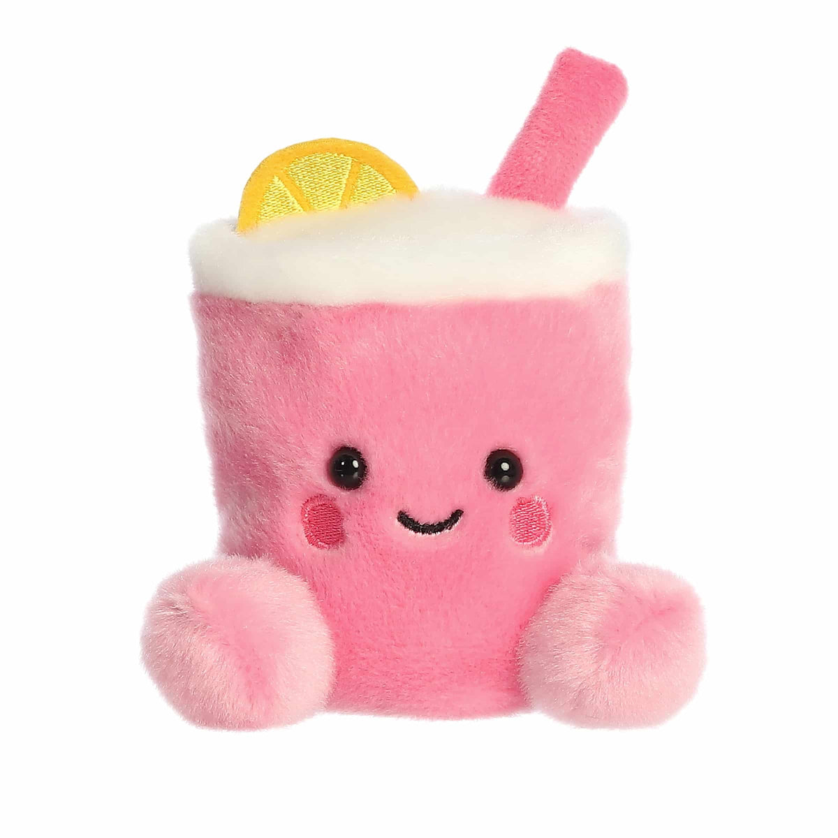 Pink Lemonade plush from Palm Pals, shaped like a cup with a lemon slice and straw