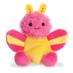 Rosy Maple Moth plush from Palm Pals, featuring a striking pink and yellow body with soft wing-like flaps