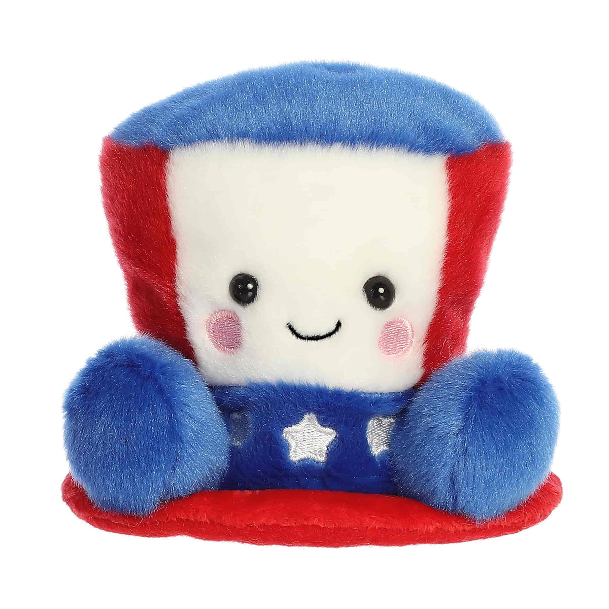 A small red, white, and blue hat plush with embroidered stars from Palm Pals by Aurora.