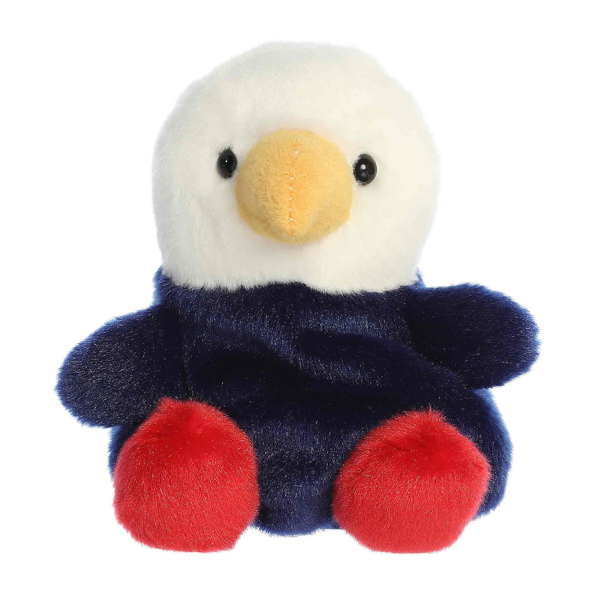 A small eagle plush with red, white, and blue accents from the Palm Pals collection by Aurora.