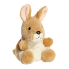 A small tan kangaroo plush with a white belly pouch and upright ears from Palm Pals by Aurora