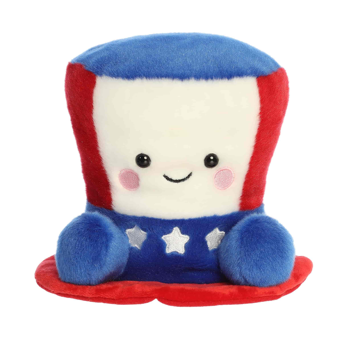 A large red, white, and blue hat plush with embroidered stars from the Party-Sized Palm Pals collection by Aurora.