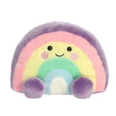 A large pastel rainbow plush with embroidered smile and round feet from Party-Sized Palm Pals by Aurora.
