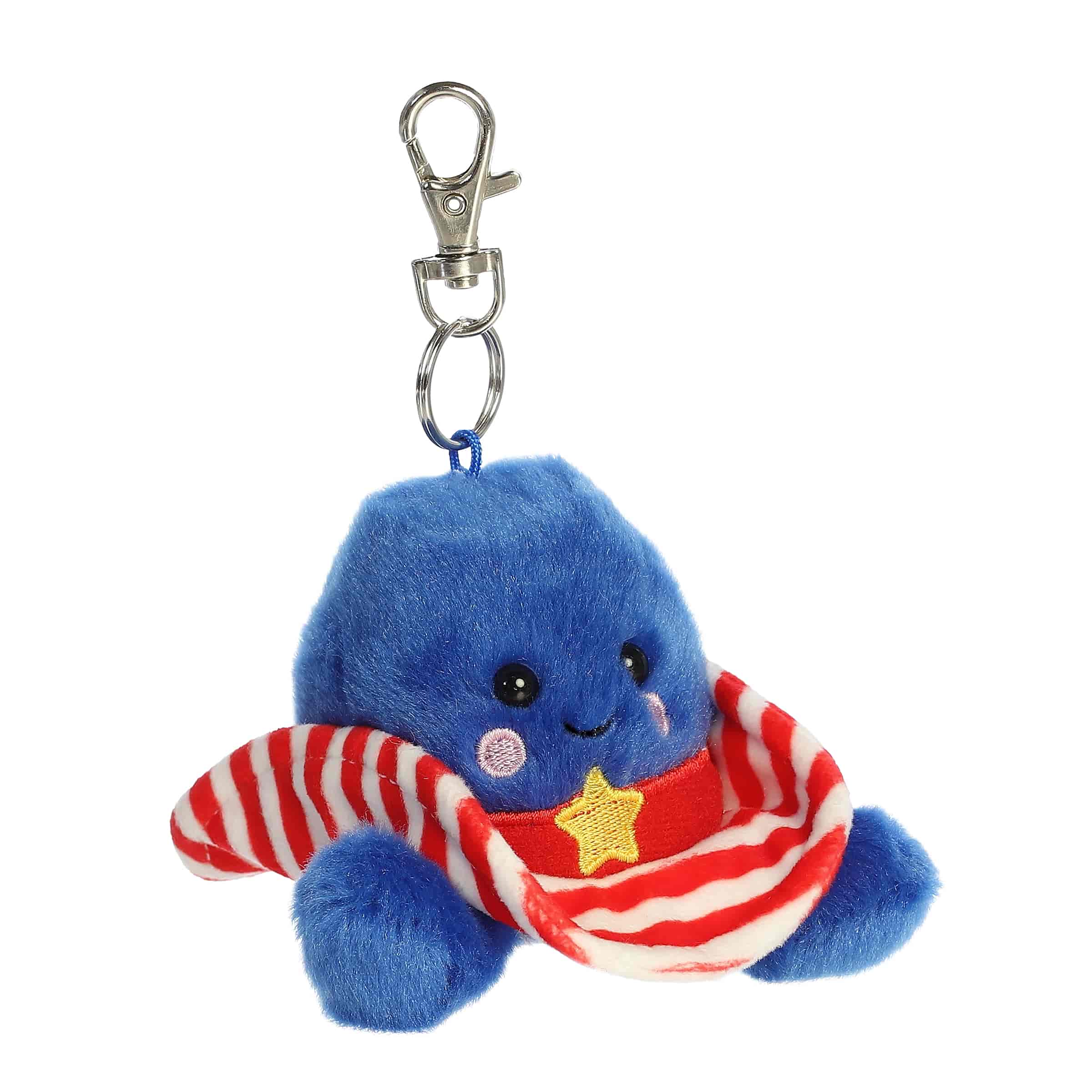 A small red, white, and blue cowboy hat plush clip-on with a gold star badge from Palm Pals by Aurora