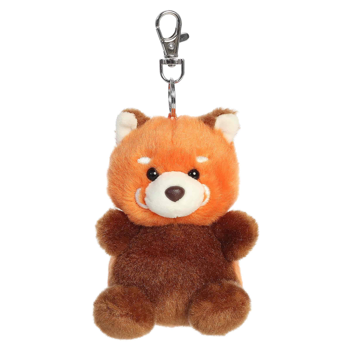 Rei Red Panda clip-on plush, russet fur with striped tail and silver keychain clip, from Palm Pals.