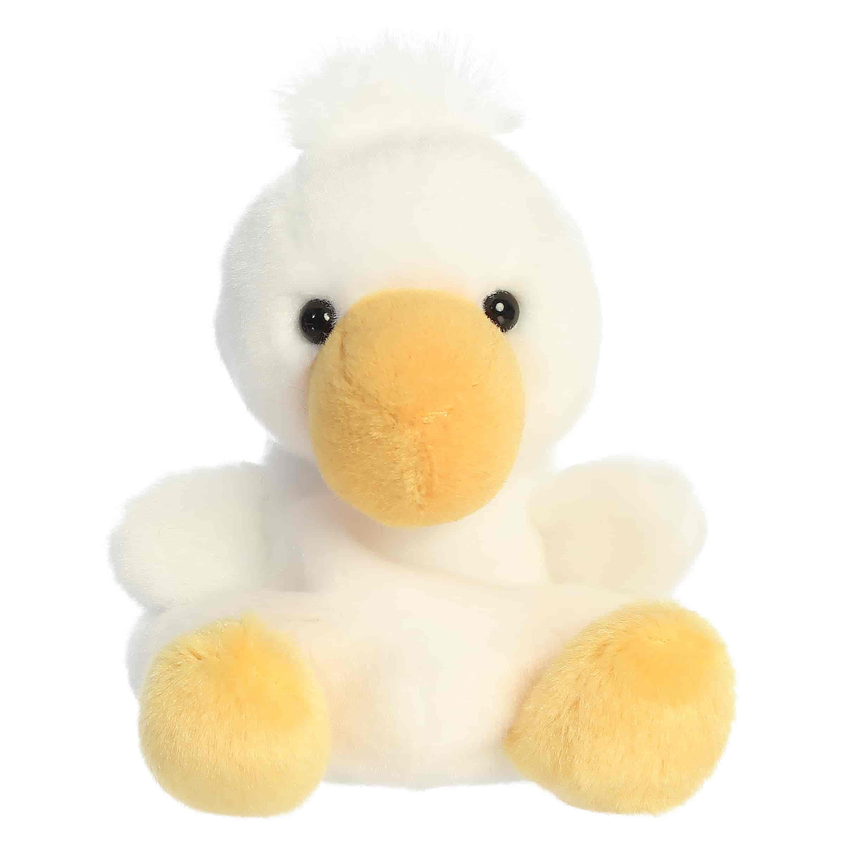 Percy Pelican plush, white with yellow beak and feet, featuring a fluffy white crest, from Palm Pals.
