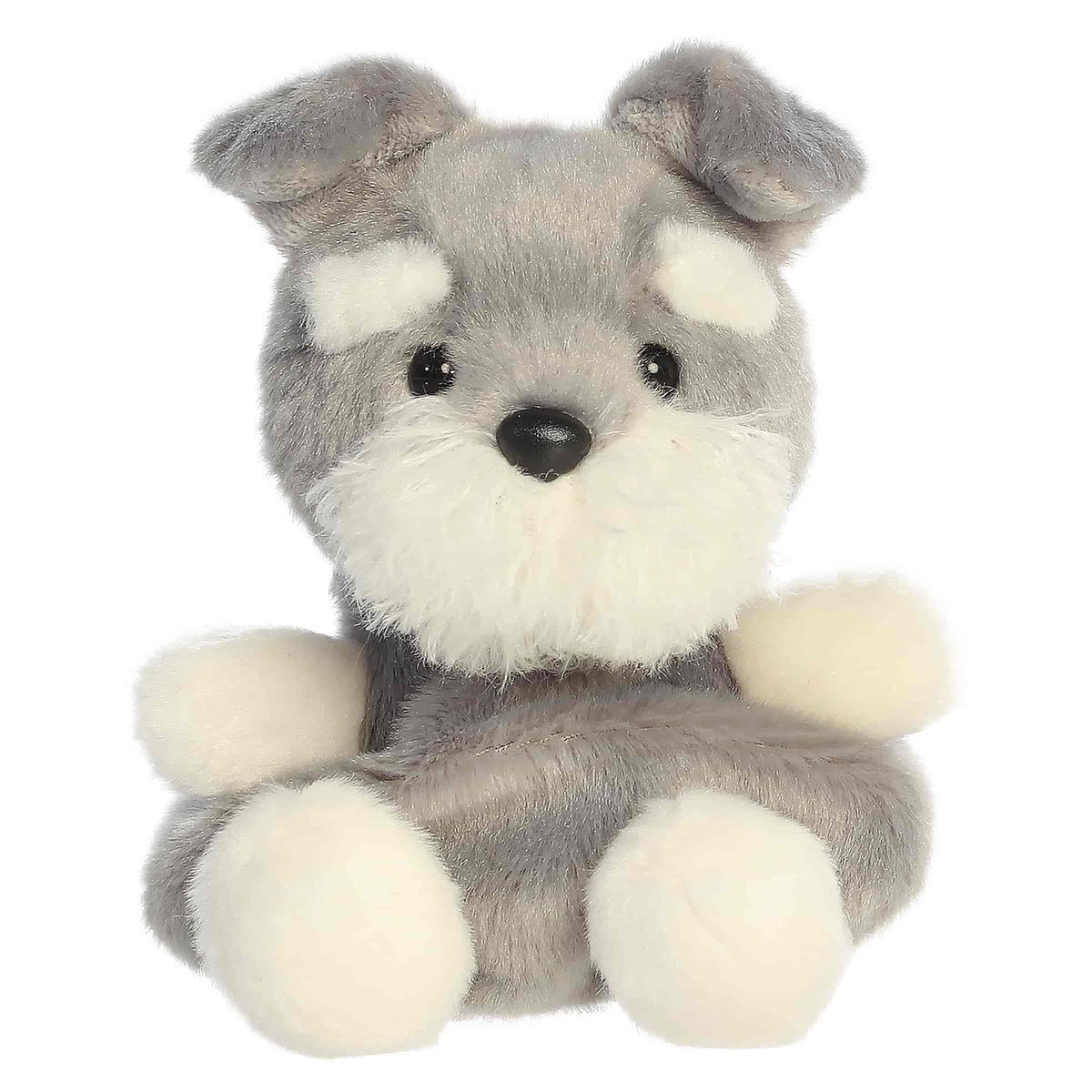 Korra Schnauzer plush, grey with white beard and inquisitive expression, from Palm Pals.