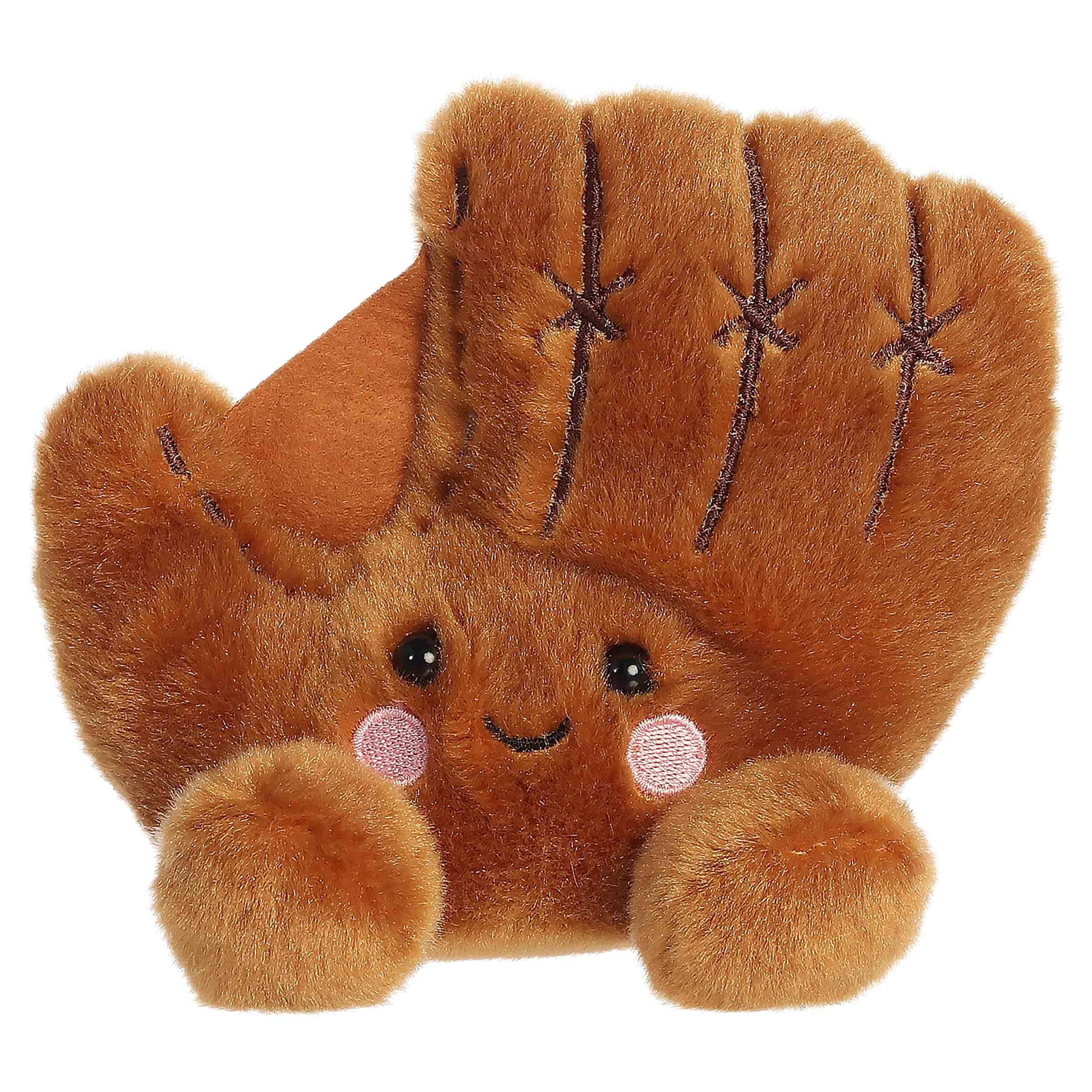 Tag Baseball Glove plush, cognac-brown mitt with stitched details and rosy cheeks, from Palm Pals.