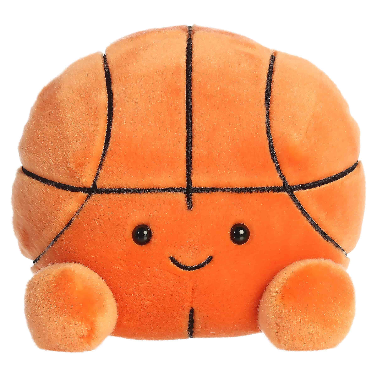Hoops Basketball plush, large orange ball with black ribbing and a friendly face, from Palm Pals.