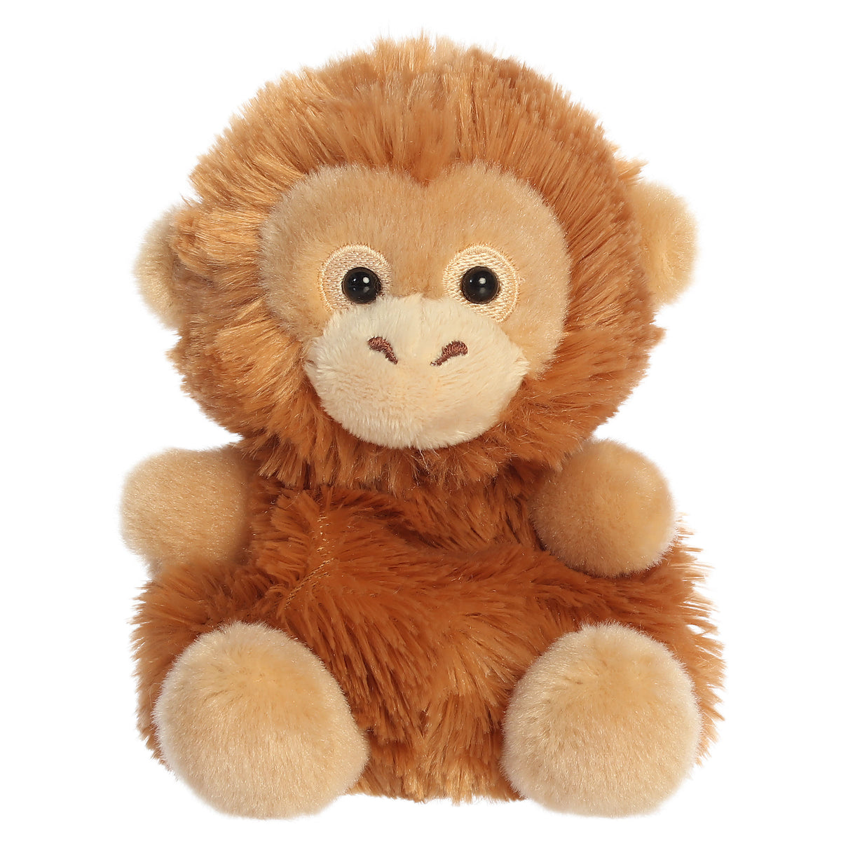 An orangutan plush toy from Aurora with fluffy orange fur, a sweet embroidered face, and a rounded body.