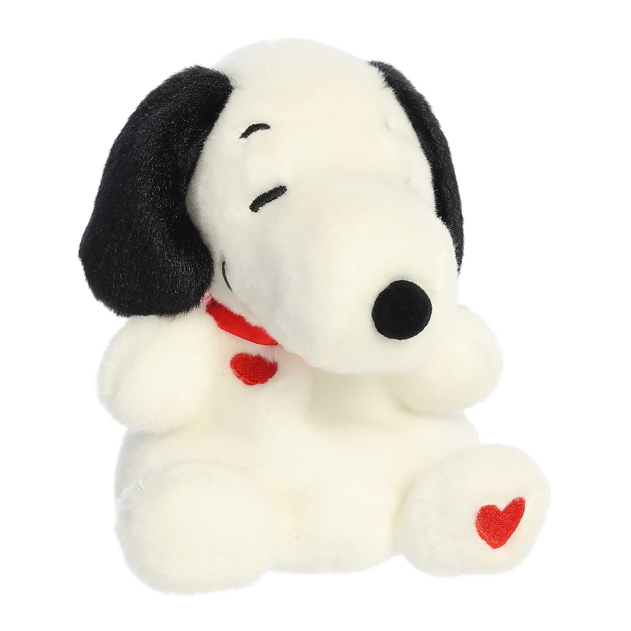 Snoopy Hearts plush by Peanuts with red hearts on collar and paw, soft and cuddly.