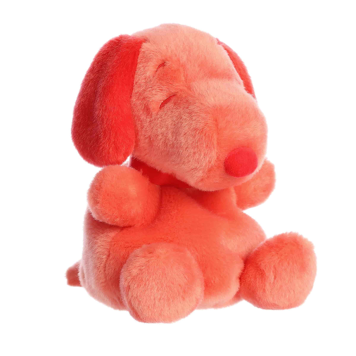 A red Snoopy plush beagle with soft fabric and cheerful expression from Palm Pals Snoopy Color Collection.