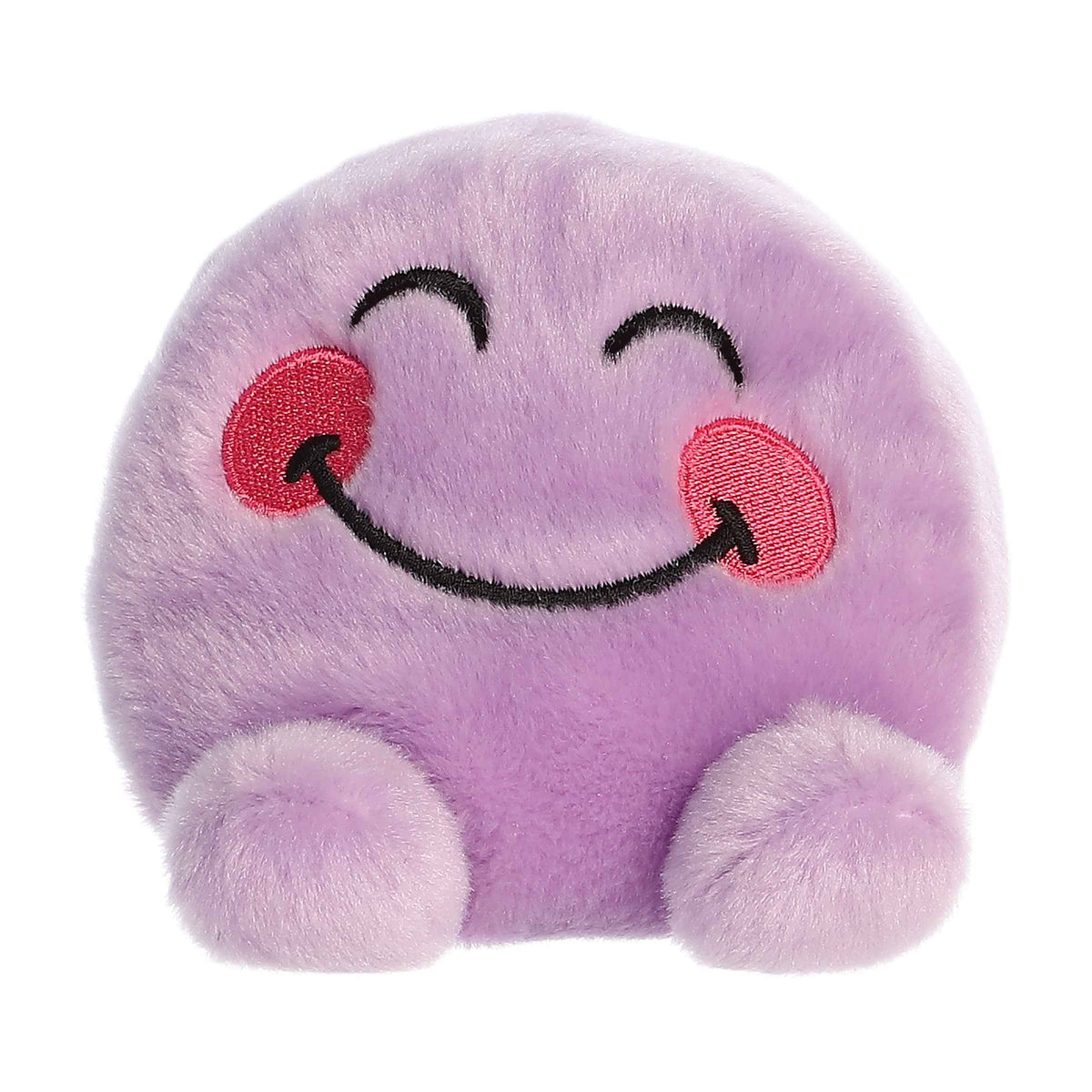 Plush toy from the SmileyWorld collection, showcasing a joyful purple face with a big smile and blushing cheeks