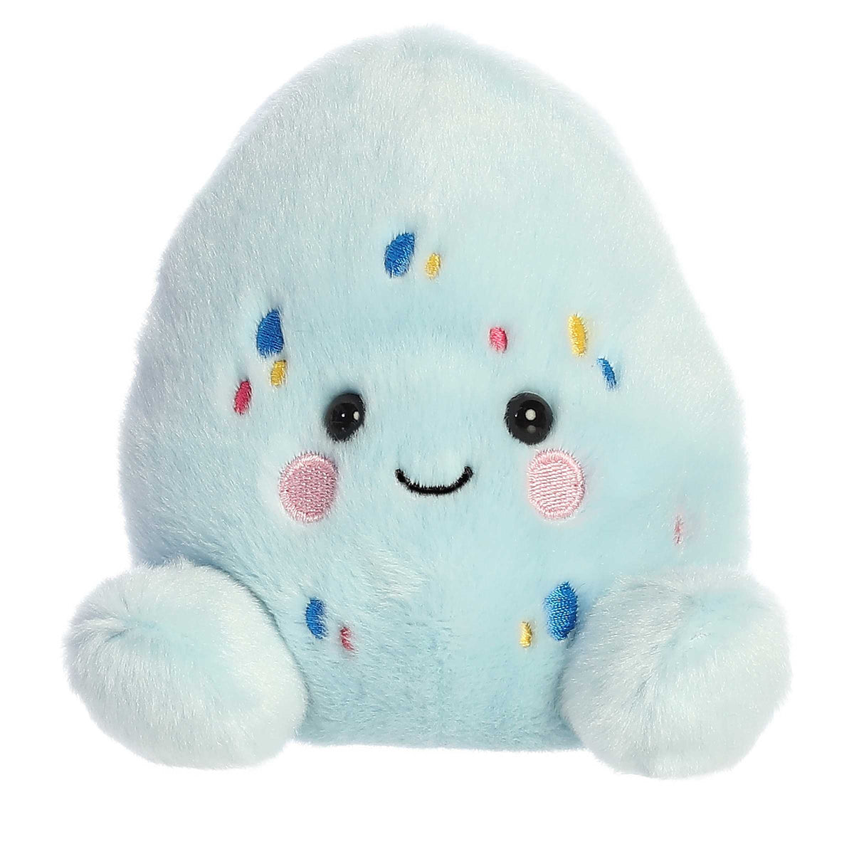 Soft blue plush toy of a robin's egg with a sweet face and speckles, fits in the palm of your hand!