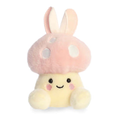 Mushroom bunny plush with pastel cap, bunny ears, rounded Palm Pal shape, and sweet expression