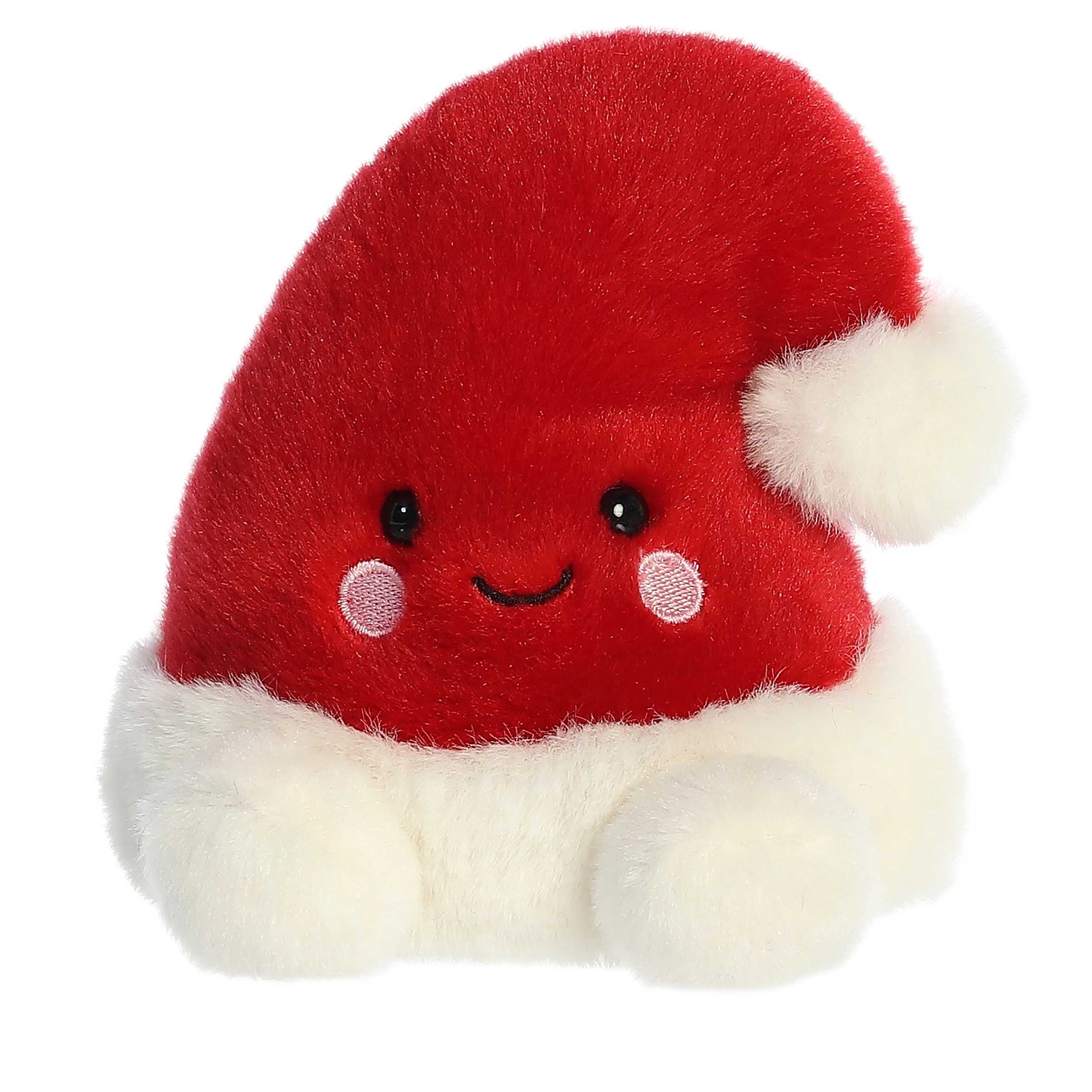 Topper Santa Hat Palm Pal plush, red cap, white trim, crafted for huggability and holiday warmth.