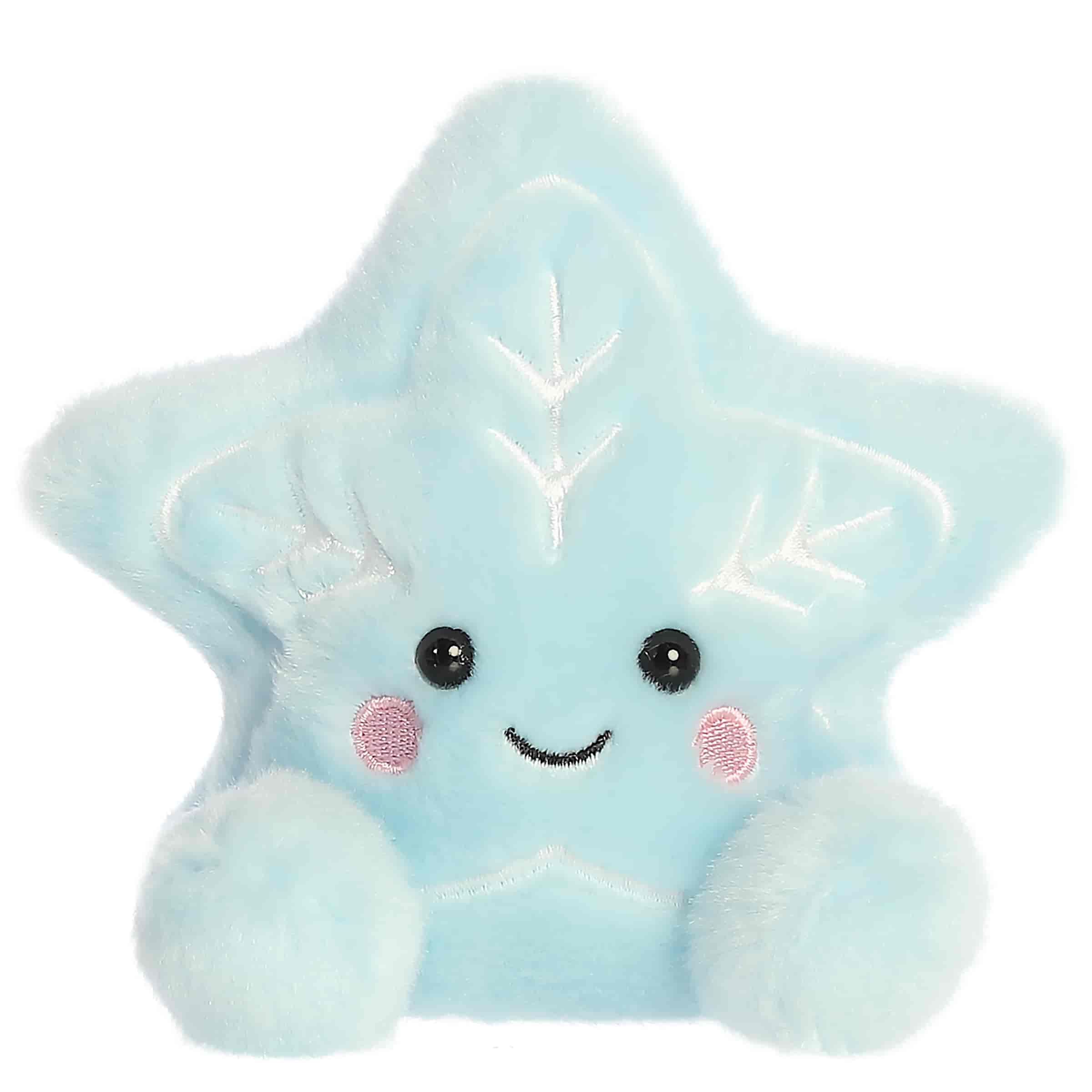 Large blue snow star plush with a sweet embroidered face and fits in the palm of your hand.