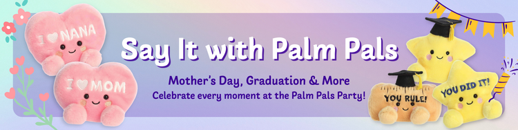 A long banner showcasing Mother's Day Palm Pals items and Graduation Palm Pals items.