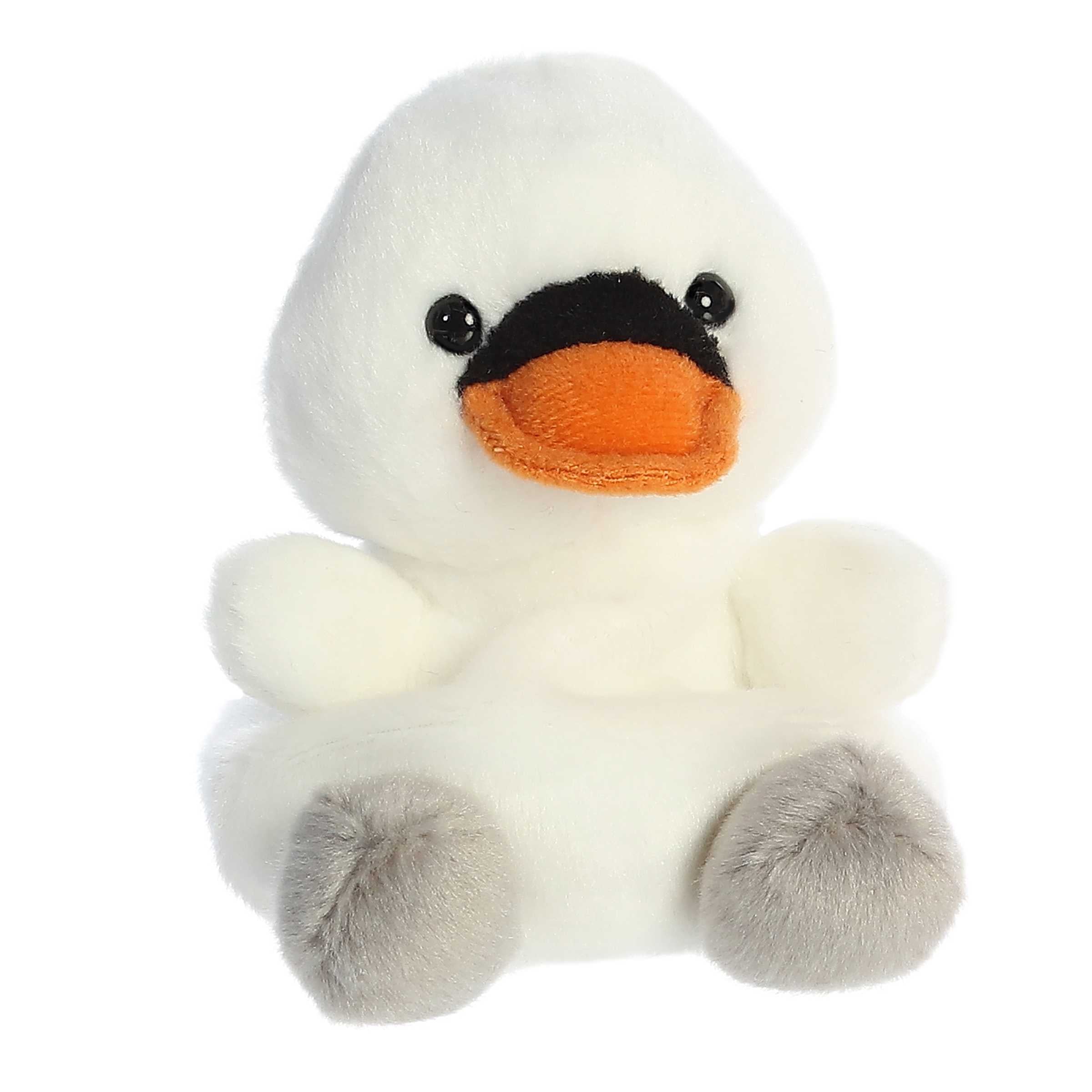 Alina Swan plush from Palm Pals, an inquisitive swan plushie with curious eyes
